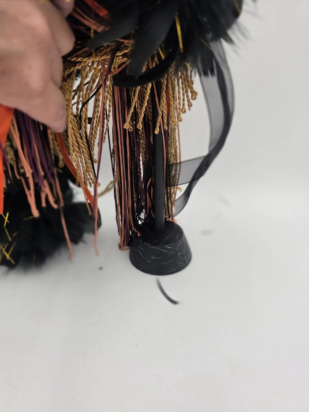 Halloween Black Feathery Cat Décor with Orange Hat